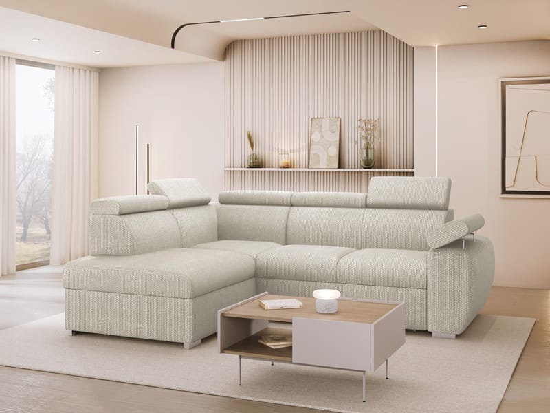 Binche 4-sits Bäddsoffa schäslong vänster med förvaring - beige - Möbler - Soffa - Bäddsoffa