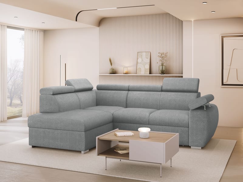 Binche 4-sits Bäddsoffa schäslong vänster med förvaring - Grå - Möbler - Soffa - Bäddsoffa