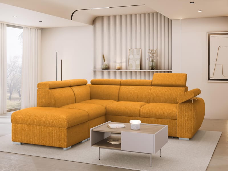 Binche 4-sits Bäddsoffa schäslong vänster med förvaring - Gul - Möbler - Soffa - Bäddsoffa