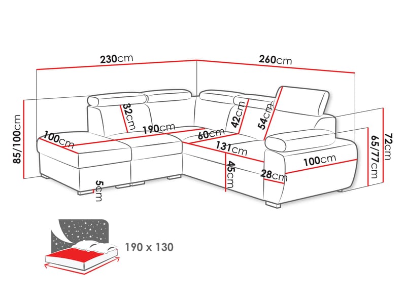 Binche 4-sits Bäddsoffa schäslong vänster med förvaring - ljusgrå - Möbler - Soffa - Bäddsoffa