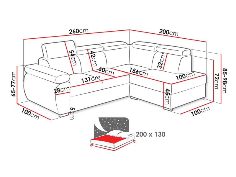 Binche 4-sits Bäddsoffa schäslong vänster med förvaring - Mörkgrå - Möbler - Soffa - Bäddsoffa