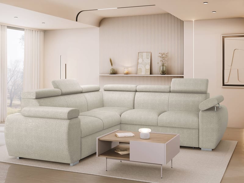 Binche 5-sits Bäddsoffa hörn med förvaring - Beige - Möbler - Soffa - Bäddsoffa