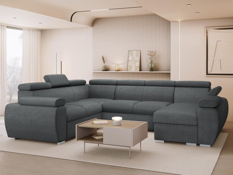 Binche 6-sits Bäddsoffa hörn med divan höger och förvaring - Mörkgrå - Möbler - Soffa - Bäddsoffa