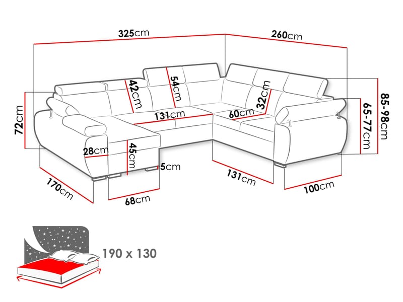 Binche 6-sits Bäddsoffa hörn med divan höger och förvaring - Mörkgrå - Möbler - Soffa - Bäddsoffa