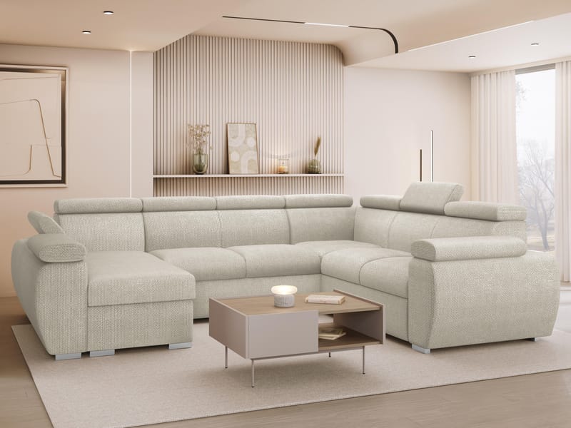 Binche 6-sits Bäddsoffa hörn med divan vänster och förvaring - beige - Möbler - Soffa - Bäddsoffa