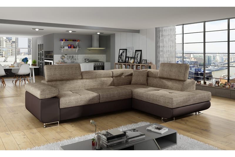 Bobis Bäddsoffa med Schäslong Höger - Beige/Brun - Möbler - Soffa - Bäddsoffa