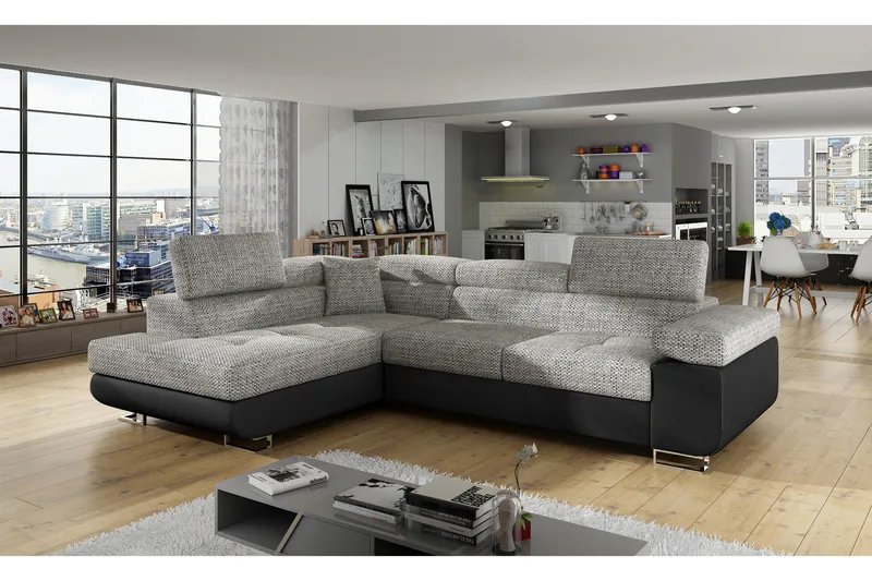 Bobis Bäddsoffa med Schäslong Vänster, Grå/Svart