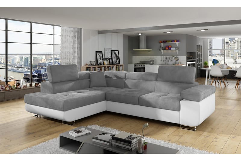 Bobis Bäddsoffa med Schäslong Vänster, Grå/Vit