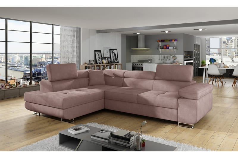 Bobis Bäddsoffa med Schäslong Vänster - Rosa - Bäddsoffa - Bäddsoffa divan