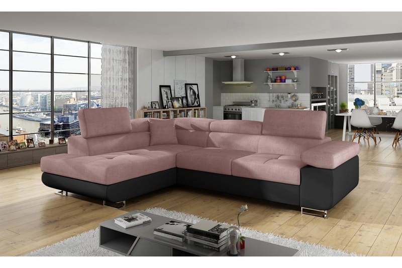 Bobis Bäddsoffa med Schäslong Vänster - Rosa/Svart - Bäddsoffa - Bäddsoffa divan