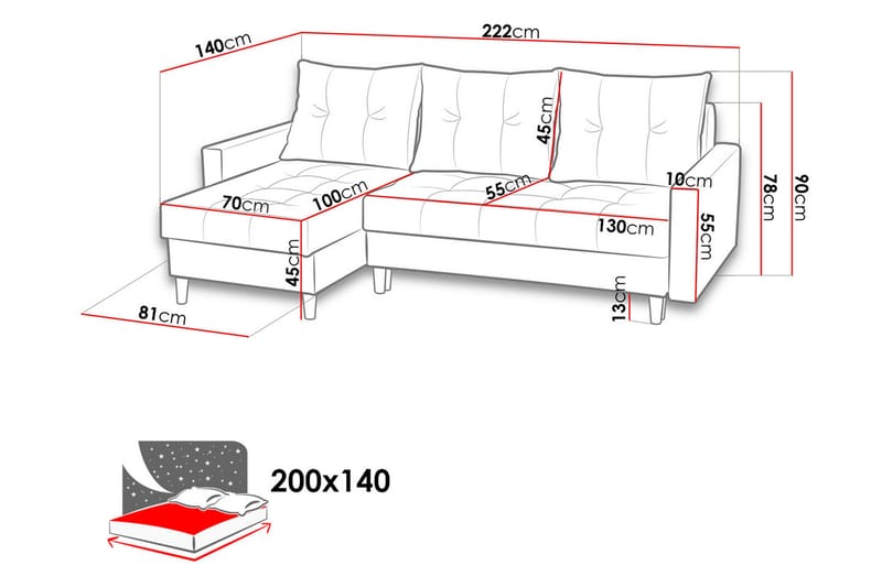 Bodo Divanbäddsoffa 222x140x90 cm - Mörkgrå - Bäddsoffa - Bäddsoffa divan