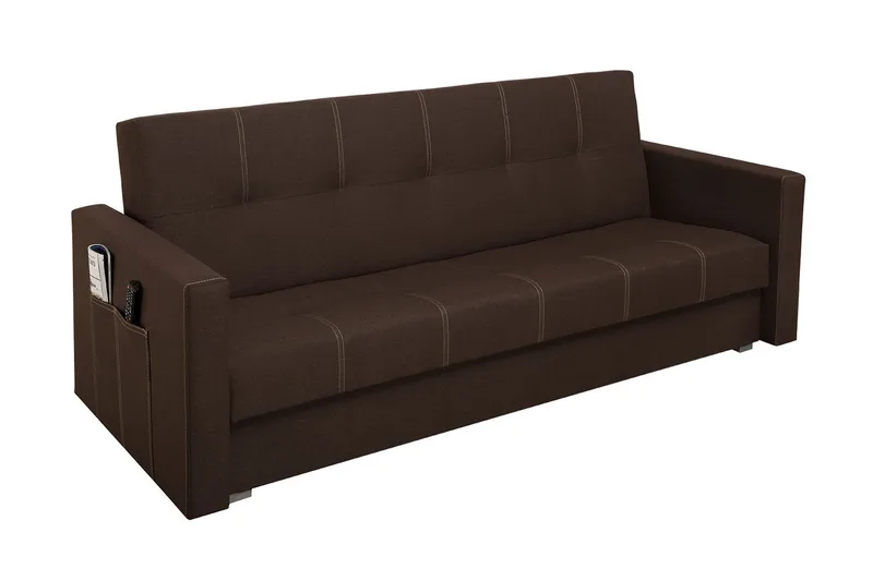 Bona 3-sits Rektangulär Längsb äddad Bäddsoffa 115x190 cm med Förvaring i Tyg, Brun