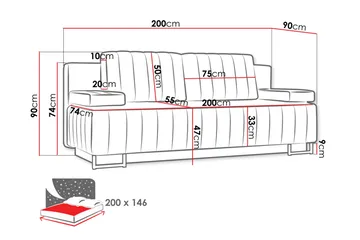 Bonsall 3-sits Längsbäddad Bäddsoffa 146x200 cm med Förvaring i Tyg - Grå - Möbler - Soffa - Bäddsoffa