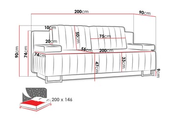 Bonsall 3-sits Längsbäddad Bäddsoffa 146x200 cm med Förvaring i Tyg - Svart - Möbler - Soffa - Bäddsoffa