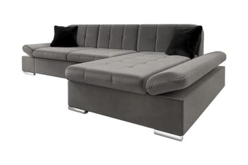 Branstad Bäddbar Hörnsoffa Högervänd 129x240 cm med Förvaring i Sammet - Grå - Möbler - Soffa - Bäddsoffa