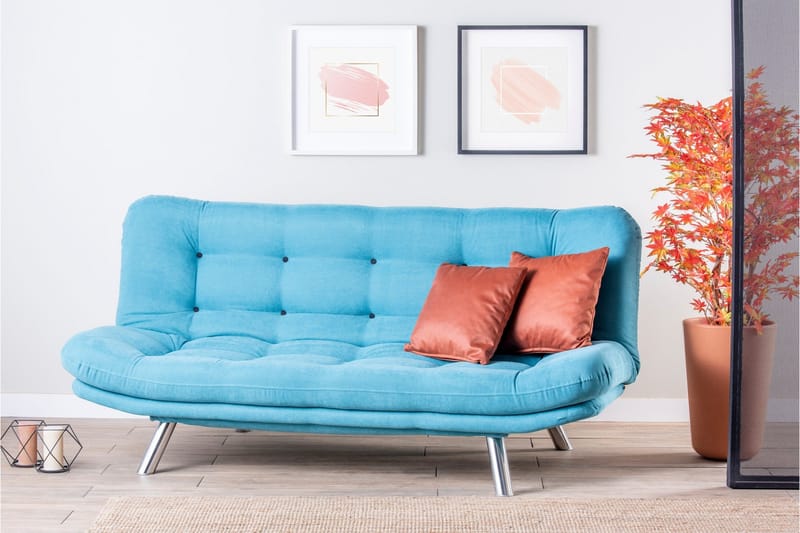 Breana 3-sits Rektangulär Längsbäddad Bäddsoffa 130x200 cm i Tyg - Turkos - Möbler - Soffa - Bäddsoffa