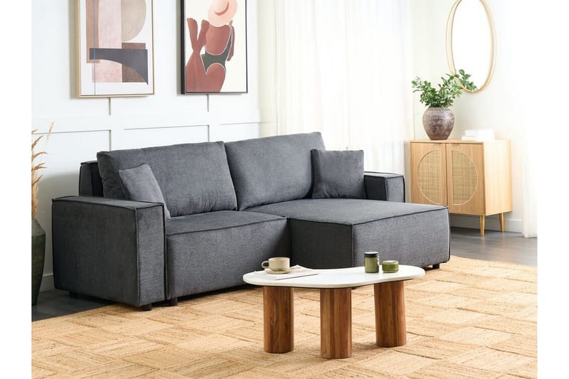 Brian 3-sits Högervänd Hörnbäddsoffa med Divan i Tyg - Grå - Möbler - Soffa - Bäddsoffa