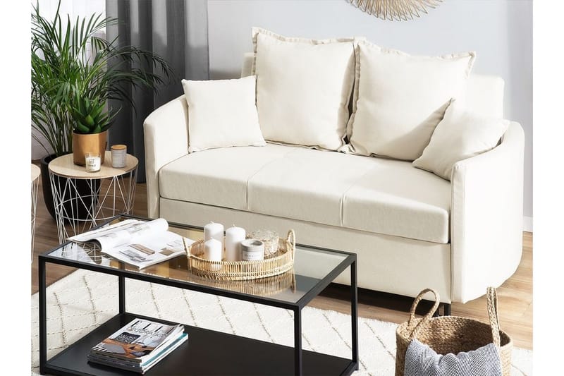 Brinkburn 2-sits Bäddsoffa med Rundade Armstöd i Tyg - Gräddvit - Möbler - Soffa - Bäddsoffa