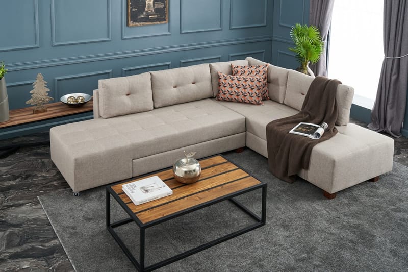 Brunei Bäddsoffa med Schäslong Höger - Krämvit/Svart - Möbler - Soffa - Bäddsoffa