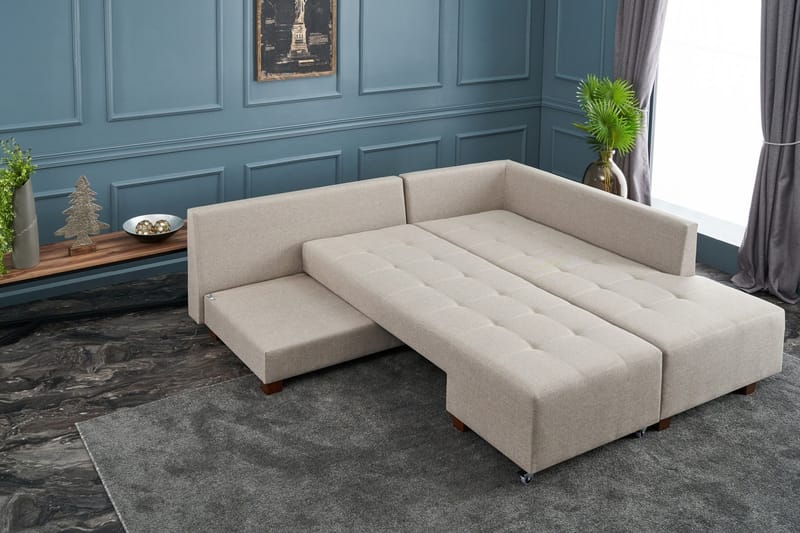 Brunei Bäddsoffa med Schäslong Höger - Krämvit/Svart - Möbler - Soffa - Bäddsoffa