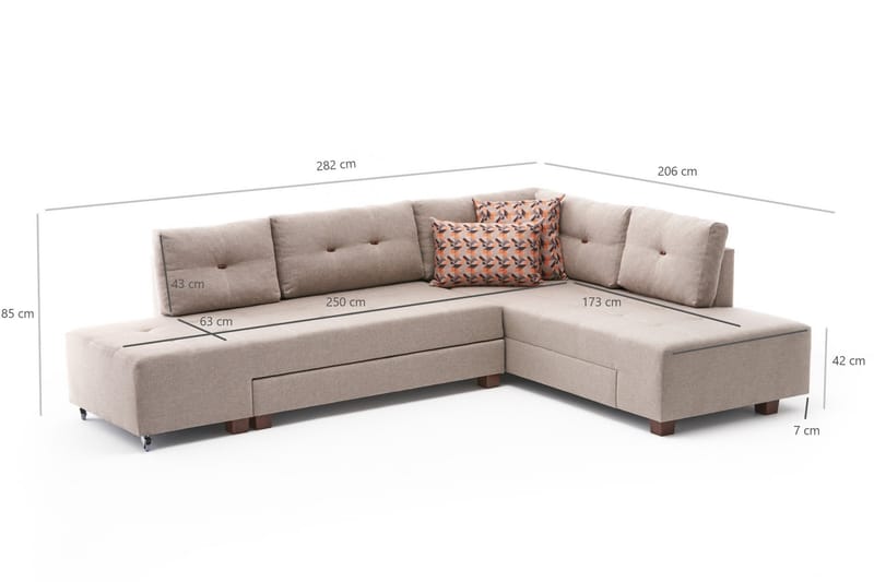 Brunei Bäddsoffa med Schäslong Höger - Krämvit/Svart - Möbler - Soffa - Bäddsoffa