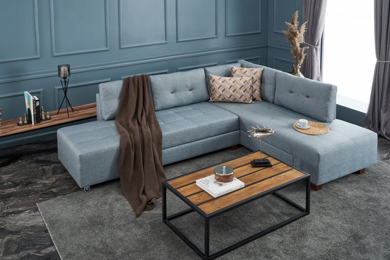 Brunei Bäddsoffa med Schäslong Höger - Ljusblå/Svart - Möbler - Soffa - Bäddsoffa