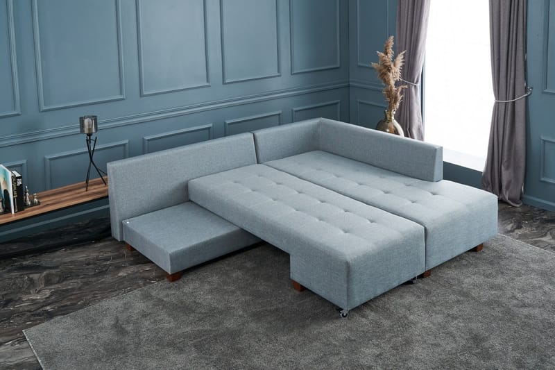 Brunei Bäddsoffa med Schäslong Höger - Ljusblå/Svart - Möbler - Soffa - Bäddsoffa