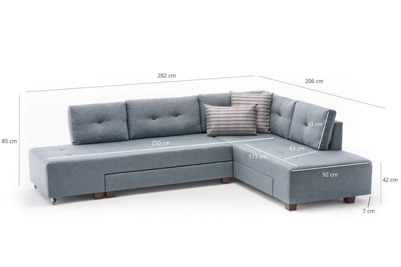 Brunei Bäddsoffa med Schäslong Höger - Ljusblå/Svart - Möbler - Soffa - Bäddsoffa