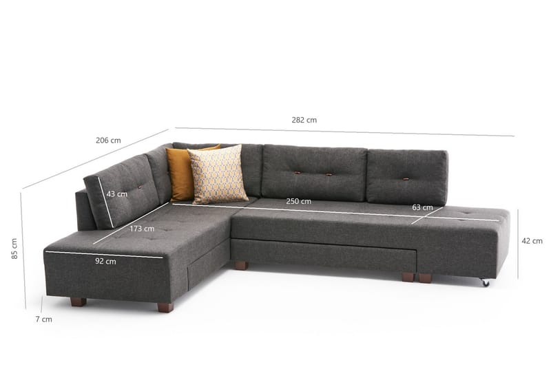 Brunei Bäddsoffa med Schäslong Vänster - Antracit/Svart - Möbler - Soffa - Bäddsoffa