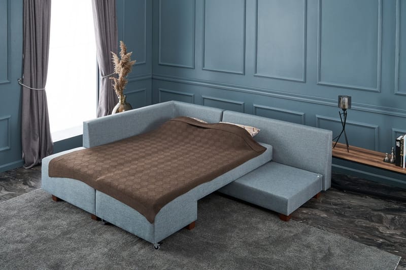 Brunei Bäddsoffa med Schäslong Vänster - Ljusblå/Svart - Möbler - Soffa - Bäddsoffa