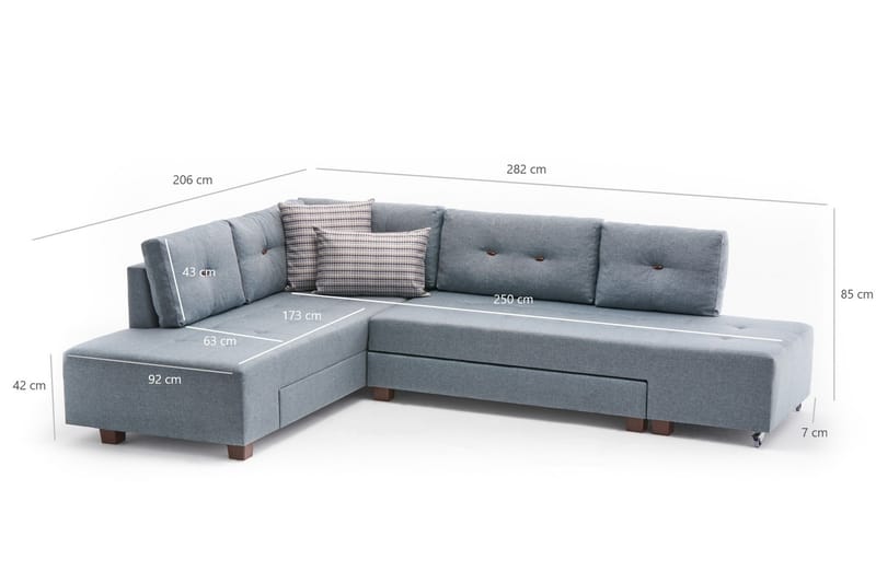 Brunei Bäddsoffa med Schäslong Vänster - Ljusblå/Svart - Möbler - Soffa - Bäddsoffa