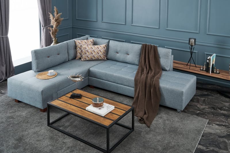 Brunei Bäddsoffa med Schäslong Vänster - Ljusblå/Svart - Möbler - Soffa - Bäddsoffa