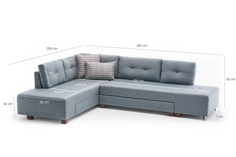 Brunei Bäddsoffa med Schäslong Vänster - Ljusblå/Svart - Möbler - Soffa - Bäddsoffa