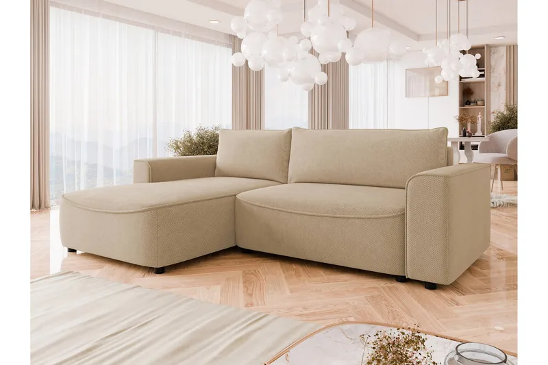 Burketown Bäddsoffa med Divan 3-sits i Sammet - Beige - Möbler - Soffa - Bäddsoffa