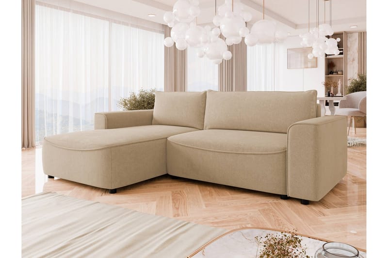 Burketown Bäddsoffa med Divan 3-sits i Sammet - Beige - Möbler - Soffa - Bäddsoffa