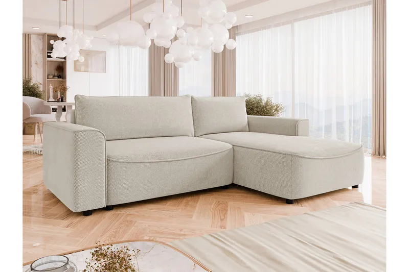 Burketown Bäddsoffa med Divan 3-sits i Sammet - Beige - Möbler - Soffa - Bäddsoffa