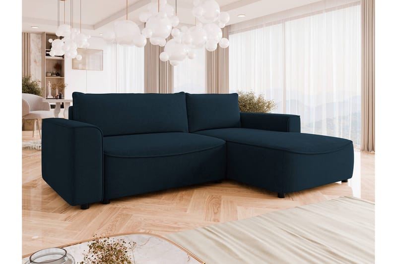 Burketown Bäddsoffa med Divan 3-sits i Sammet - Blå - Möbler - Soffa - Bäddsoffa