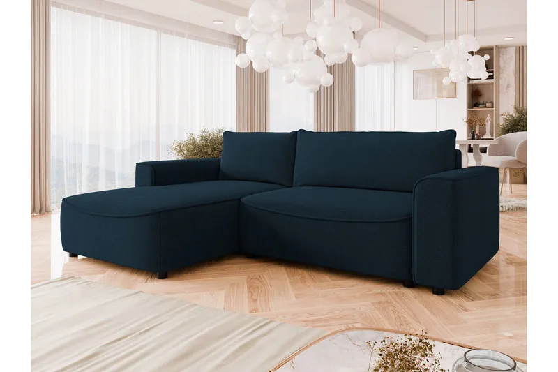 Burketown Bäddsoffa med Divan 3-sits i Sammet - Blå - Möbler - Soffa - Bäddsoffa