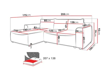 Burketown Bäddsoffa med Divan 3-sits i Sammet - Grå - Möbler - Soffa - Bäddsoffa