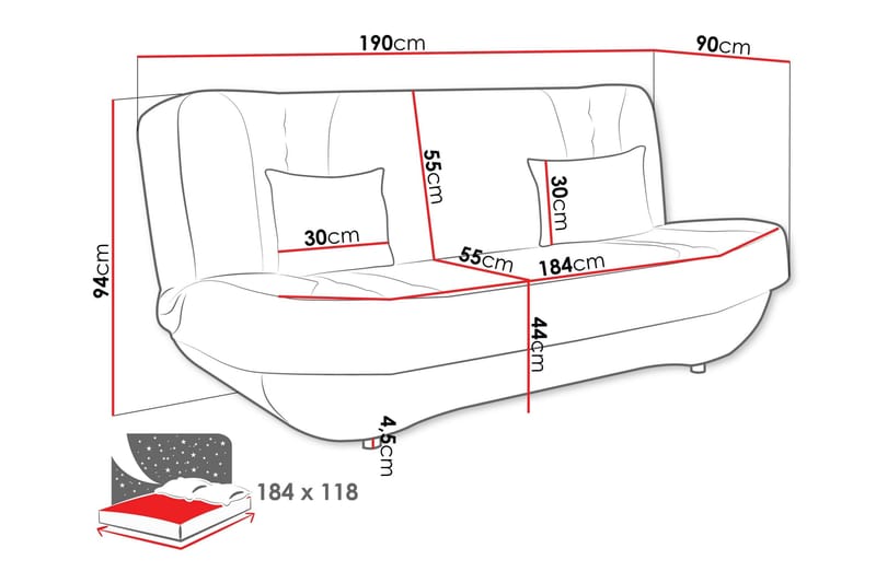 Burralla 3-sits Rektangulär Längsbäddad Bäddsoffa 118x184 cm med Förvaring i Tyg - Grå - Möbler - Soffa - Bäddsoffa