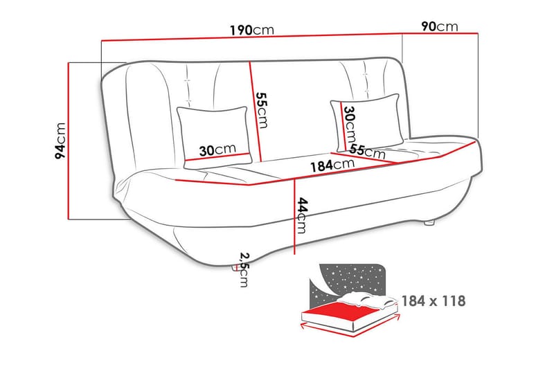 Burralla Bäddsoffa 2-sits 190x90 cm - Blå - Möbler - Soffa - Bäddsoffa