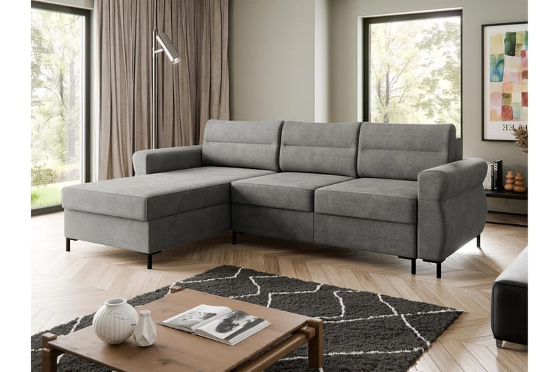 Busness Bäddsoffa med Divan 3-sits i Plysch - Grå - Möbler - Soffa - Bäddsoffa