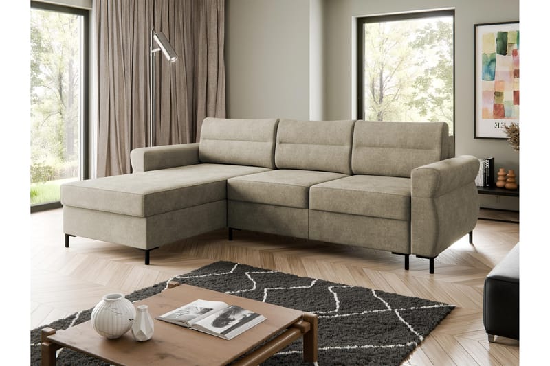Busness Bäddsoffa med Divan 3-sits i Plysch - Beige - Möbler - Soffa - Bäddsoffa