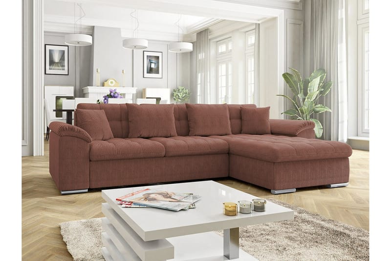 Camior 3-sits Höger Hörnbäddsoffa med Förvaring i Manchestertyg - Terrakotta - Möbler - Soffa - Bäddsoffa