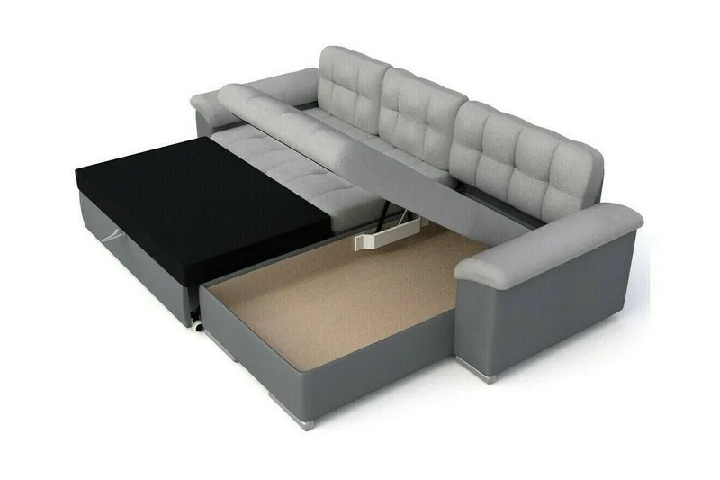 Camior 3-sits L-formad Hörnbäddsoffa med Förvaring 129x227 cm i Manchestertyg - Grå - Möbler - Soffa - Bäddsoffa