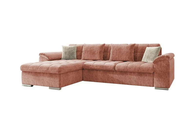 Camior 3-sits Vänster Bäddsoffa 129x227 cm med Förvaring i Chenille, Rosa