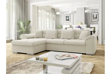 Camior 3-sits Vänster Hörnbäddsoffa 129x227 cm med Förvaring i Manchester - Beige - Möbler - Soffa - Bäddsoffa