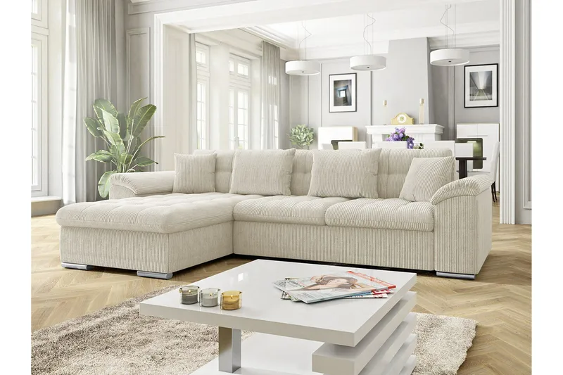 Camior 3-sits Vänster Hörnbäddsoffa 129x227 cm med Förvaring i Manchester - Beige - Möbler - Soffa - Bäddsoffa