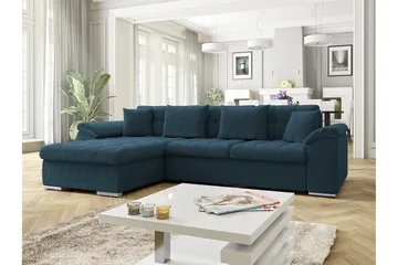 Camior 3-sits Vänster L-formad Hörnbäddsoffa med Förvaring i Tyg - Blå - Möbler - Soffa - Bäddsoffa