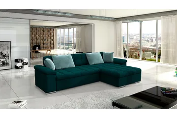 Camior 4-sits Högervänd Hörnbäddsoffa 129x227 cm med Förvaring i Sammet - Grön - Möbler - Soffa - Bäddsoffa